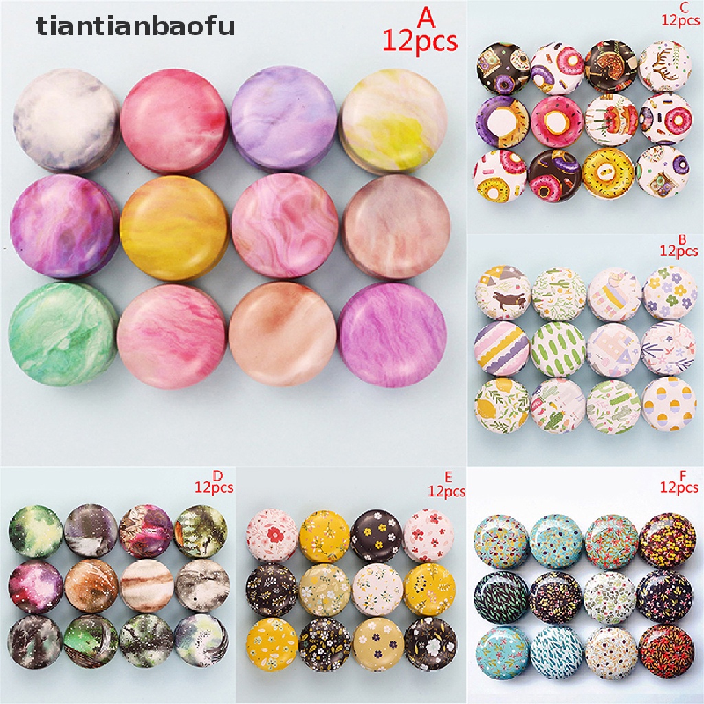 [tiantianbaofu] 12 Pcs Mini Elegan Bunga Tin Kotak DIY Jar Balm Bulat Kosong Case Penyimpanan Butik