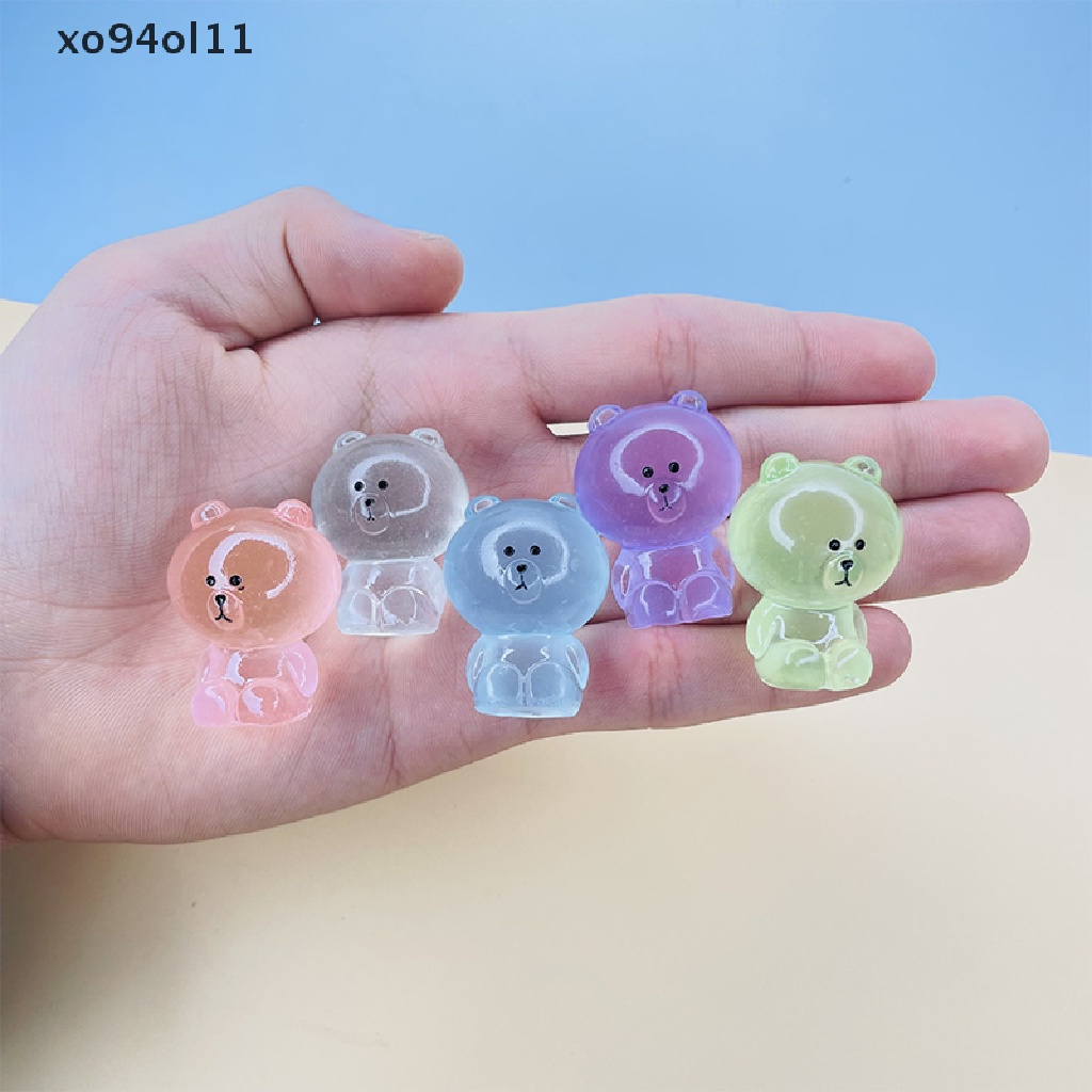 Xo 6Pcs Tiga Dimensi Kartun Lucu Bercahaya Beruang Coklat Diy Dekorasi Tiga Dimensi Resin Aksesoris OL