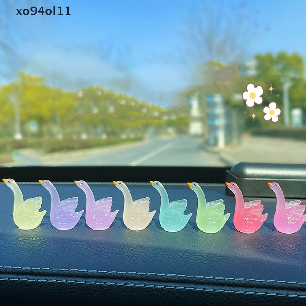 Xo 5pcs Ornamen Boneka Swan Luminous Resin Mini Menyala Dalam Gelap Dekorasi Rumah Mobil DIY OL