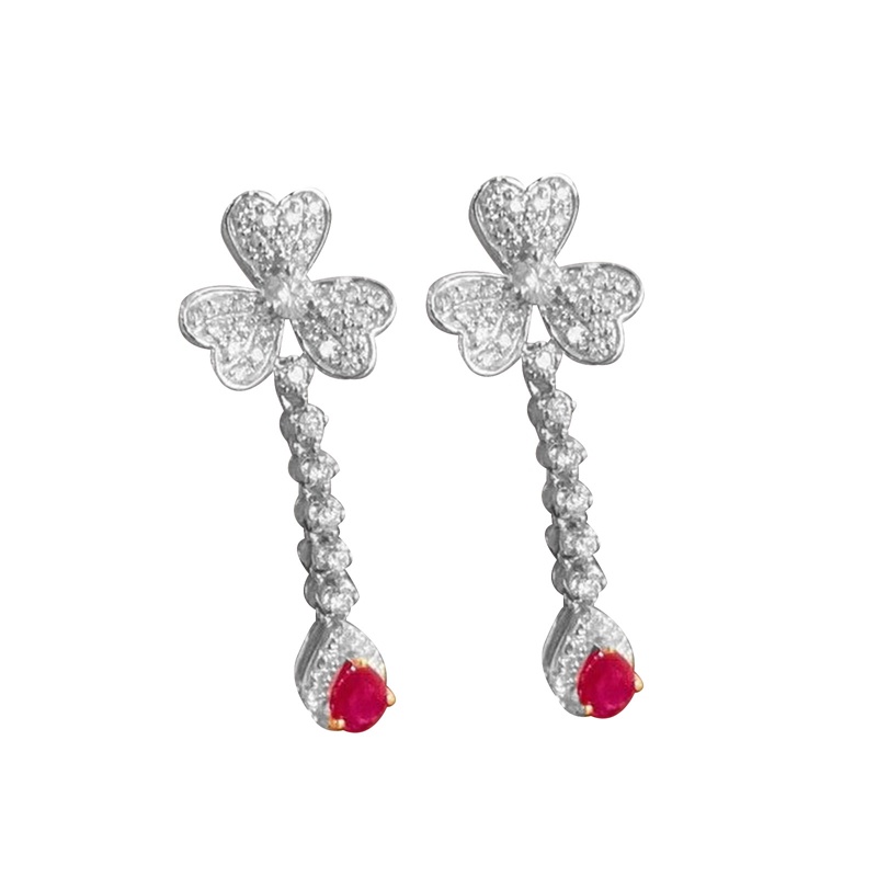 Cubic Zirconia Tetesan Air Pesona Wanita Drop Earring Pernikahan Band Perhiasan Merah High Quality Earrings