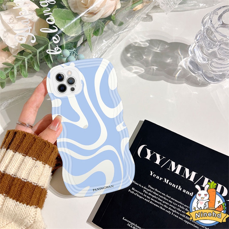 IPHONE Casing Kompatibel Untuk Iphone14 13 12 11 Pro Max X Xr Xs Max8 7 6 6s Plus SE 2020 Garis Cairan Biru Jernih Tepi Gelombang Sederhana Lembut Tahan Gores Shockproof Pelindung Casing Ponsel