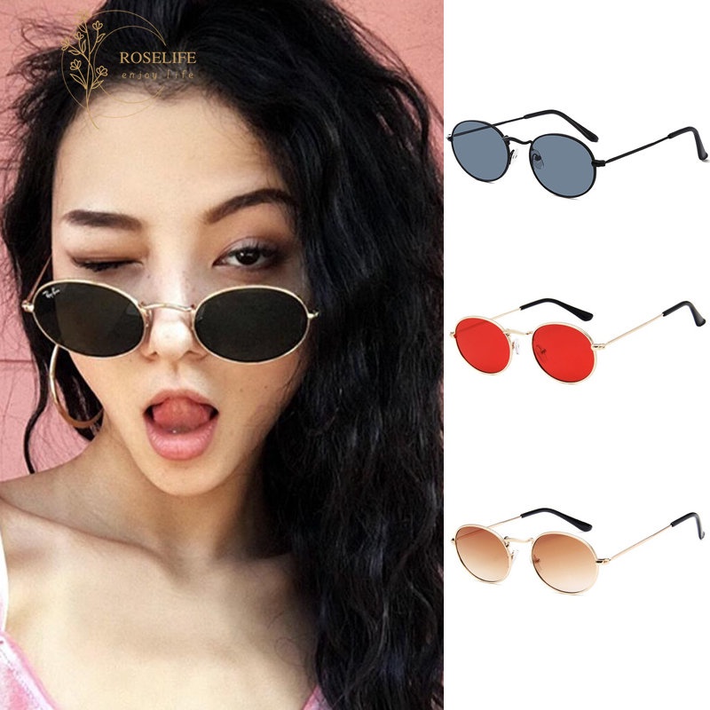 Roselife Vintage Unisex Logam Kecil Emas Oval Frame Kacamata Hitam Untuk Wanita Pria Elegan Perlindungan UV400 Kacamata Anti Radiasi Nuansa Laki-Laki Jalan Fashion Eyewear OOTD Ornaments