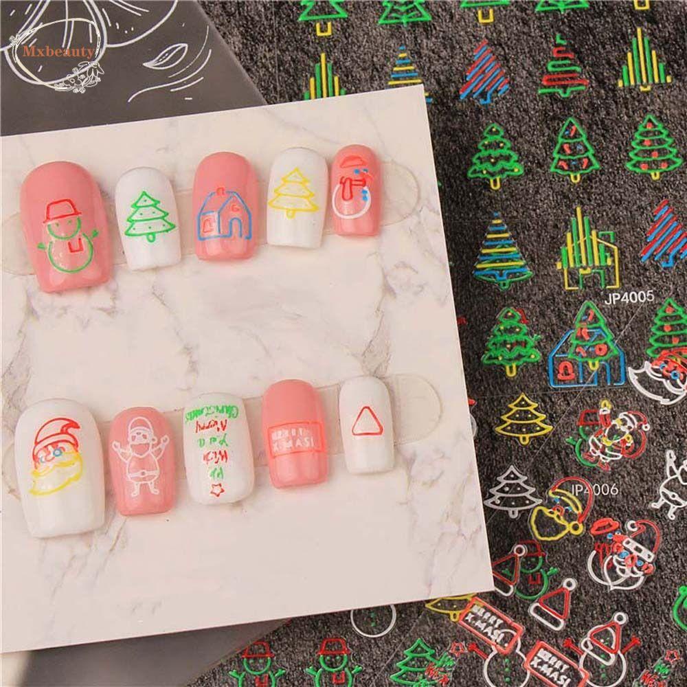 Mxbeauty Stiker Kuku Natal Wanita Perekat Diri Christmas Nail Art Santa Claus Manicure Aksesoris Nail Art Dekorasi