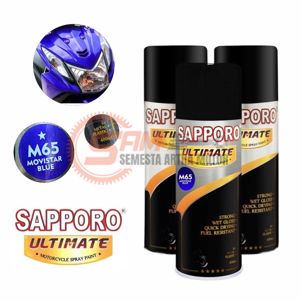 

Pilox Sapporo Ultimate Movistar Blue M65 Cat Semprot Biru Pilok Metal Plastik Aerosol Spray
