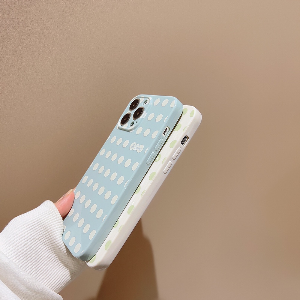 IPHONE Ins Musim Panas Macaron Warna Polkadot Perlindungan Penuh Casing Ponsel Cover Untuk Iphone11 12 13 14 MINI PRO MAX Lembut Pelindung