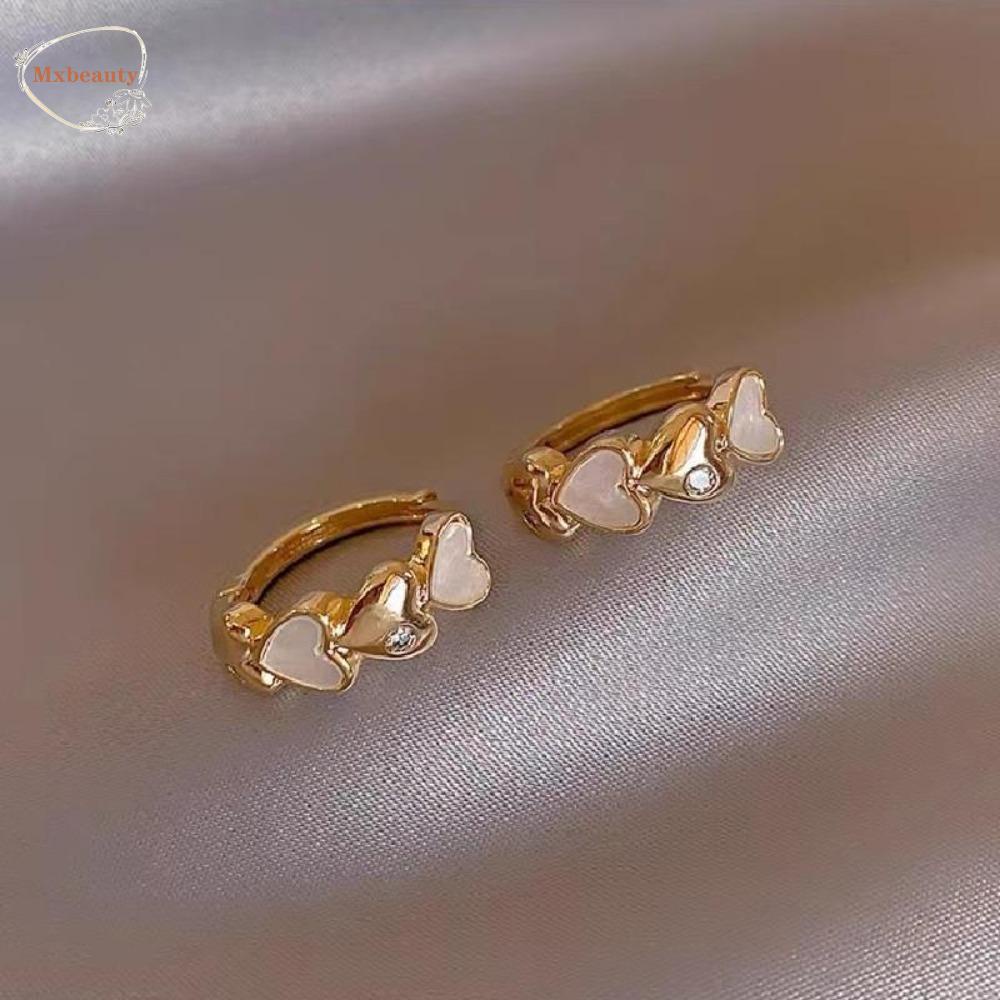 Mxbeauty Cinta Hati Anting Hoop Logam Kecil Zirkon Trendi Lucu Wanita Aksesoris Trend Perempuan Gadis Chrismas Hadiah