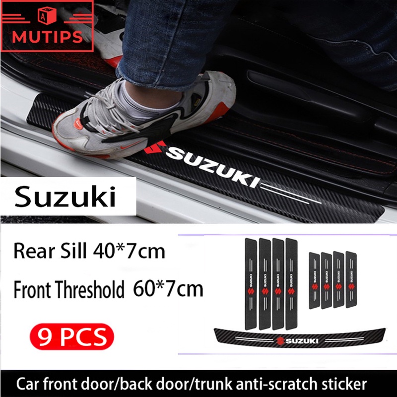 Suzuki 9Pcs Stiker Pintu Mobil Carbon Fiber Sill Protection Auto Anti Gores Anti Slip Untuk SX4 S-cross Jimny Grand Vitara Brezza ERTIGA XL7 Swift Ignis Wagon R