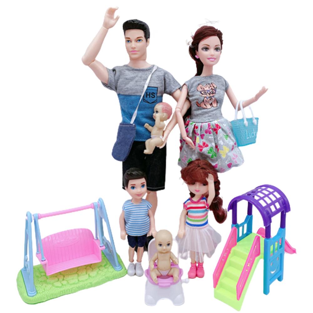 Timekey 5Pcs Boneka Pasangan Keluarga Ibu Hamil Doll Stroller Bed Aksesoris Babyborn Ken &amp; Wife Mainan Anak Kids Pretend Play Mainan Untuk Anak Perempuan M5W6