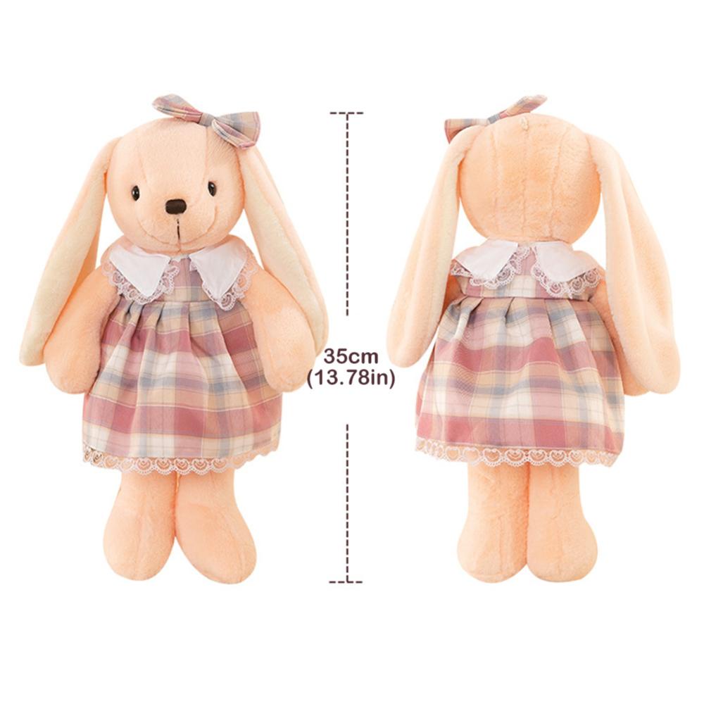 Timekey 35 cm Kelinci Lucu Mainan Mewah in Plaid Dress Panjang Telinga Boneka Lembut Bunny Doll Mainan Tidur Anak Perempuan Anak Bayi Plush Animal Mainan Ulang Tahun A7U2