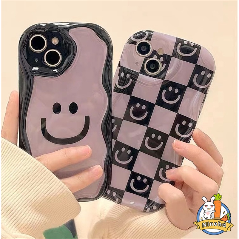 IPHONE Casing Kompatibel Untuk Iphone14 13 12 11 Pro Max X Xr Xs Max8 7 6 6s Plus SE 2020 Gaya Korea Papan Catur Checker Wajah Tersenyum Pasangan Ponsel Case Anti Jatuh TPU Silikon Soft Cover