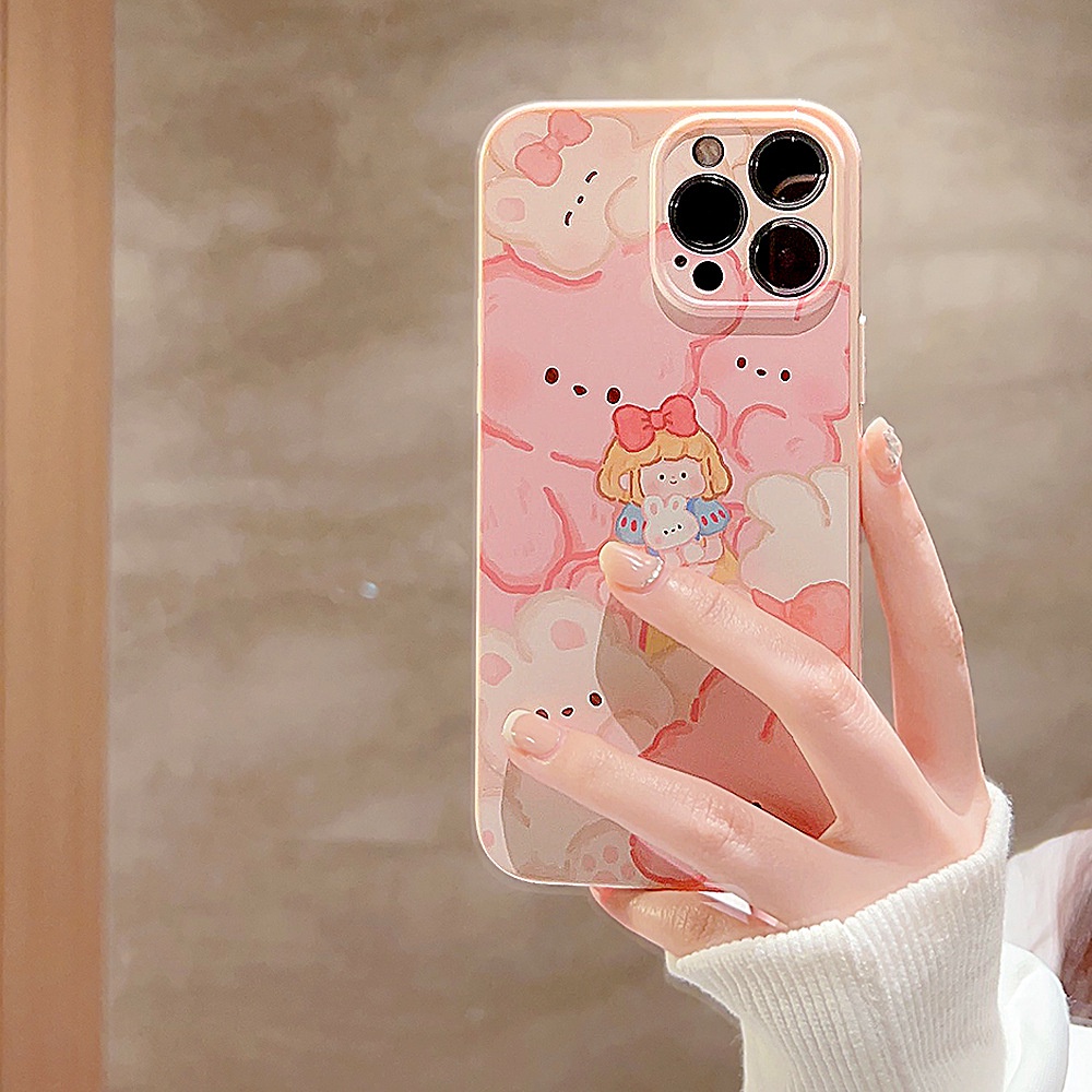 IPHONE Ins Cute Pink Rabbit Girl Kartun Silikon Case Untuk Iphone14 11 12 13 PRO MAX Casing Cover Pelindung AT0217