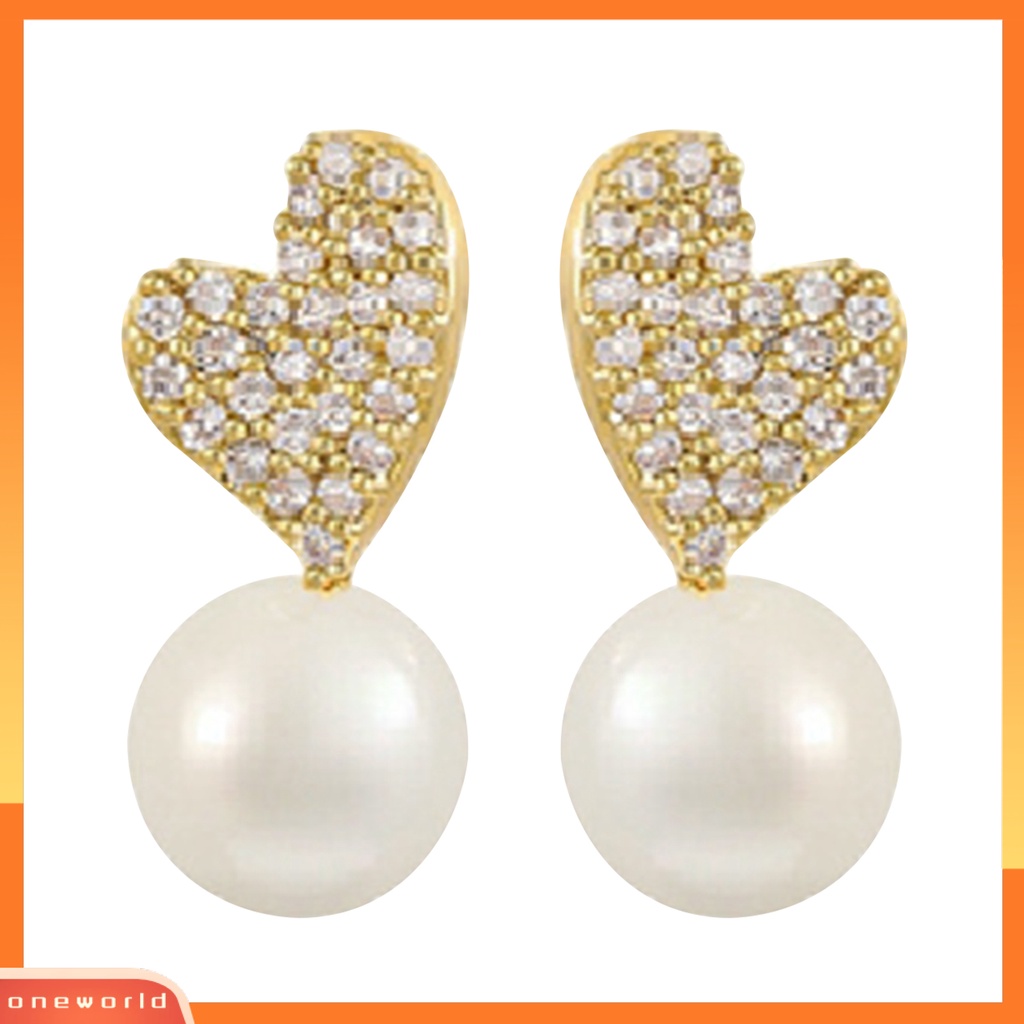[EONE] 1pasang Ear Studs Dainty Elegan Gaya Perancis Temperamen Retro Hadiah Mini High Gloss Mutiara Imitasi Cinta Hati Wanita Anting Perhiasan Aksesoris
