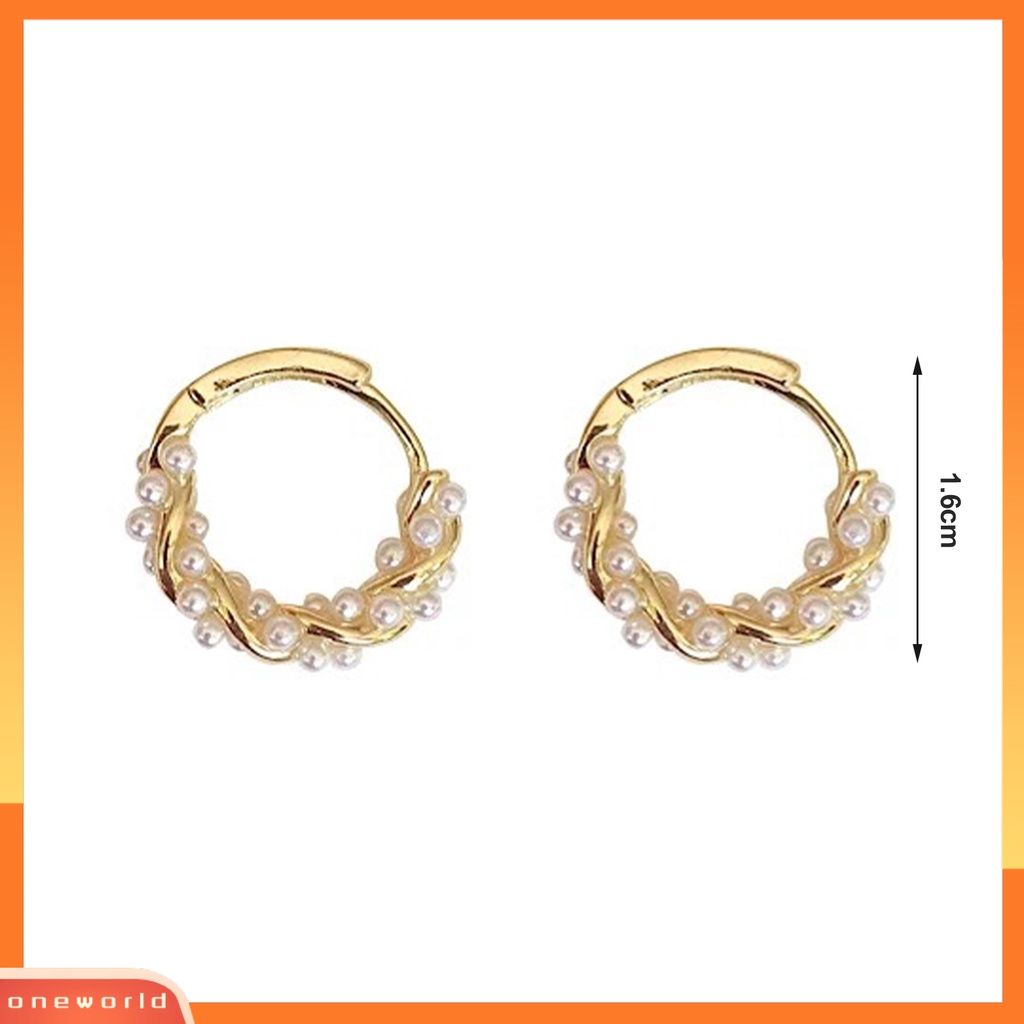 [EONE] 1pasang Anting Hoop Cahaya Mewah Temperamen Mutiara Imitasi Minimalis Geometris Hias Hadiah Wanita Anting Lingkaran Perhiasan Pesta Aksesori Busana