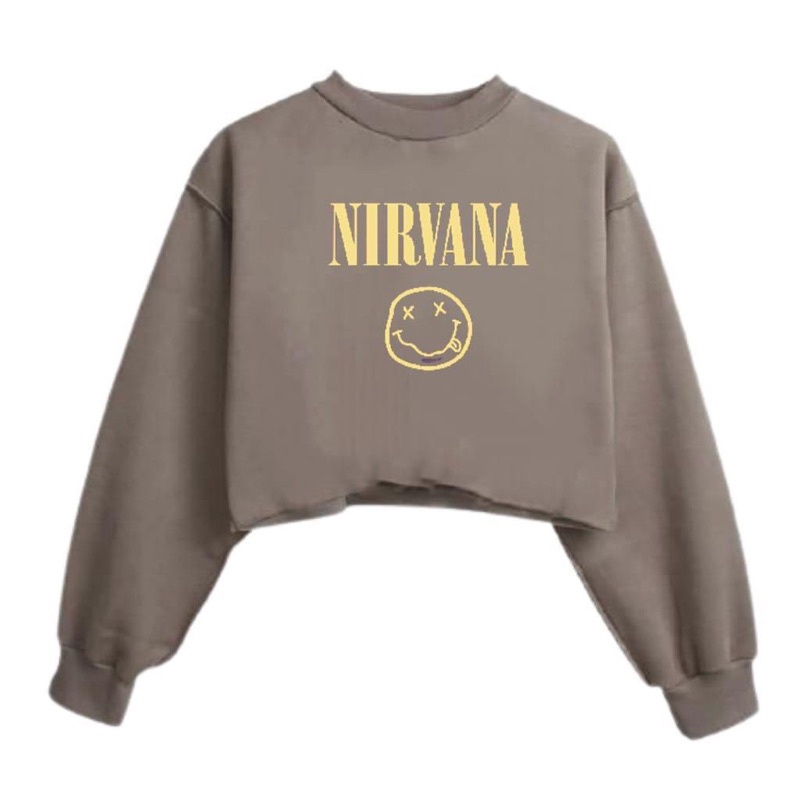 BEFAST - ZGW OOTD WANITA SWEATER RENA / Sweater Crop NIRVANA Fleece (LD 110, P 43) / Sweater Crop Wanita Terbaru / Fashion kekinian Remaja ABG Trendy / OOTD Wanita Ala Style Korean / Atasan Wanita Lengan Panjang / Sweater Motif Trend