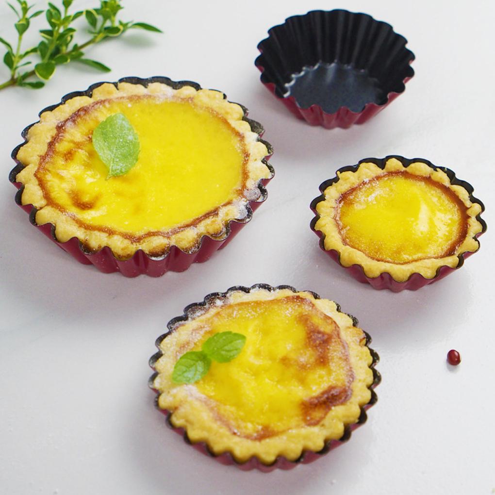 10buah Baja Karbon Egg Tart Cetakan Non-stick Tepi Bunga Tahan Panas Dapur Pie Pastry Cetakan Aksesoris