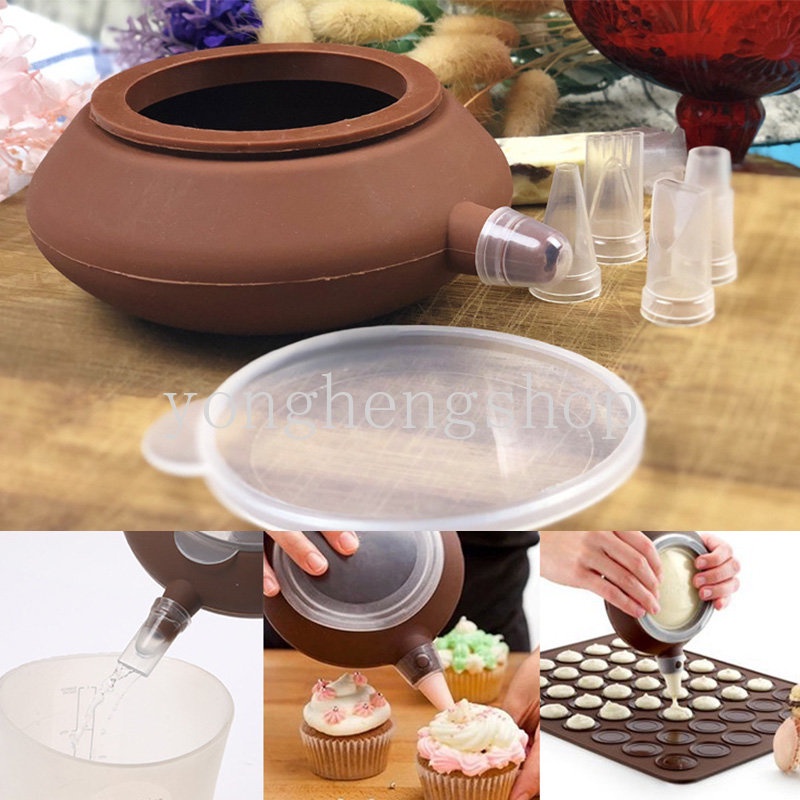 Silikon Muffin Macaron Pot Dengan 5nozel Coklat Selai Extruder Perlengkapan Dekorasi Kue Dapur DIY Dessert Pastry Baking Tool