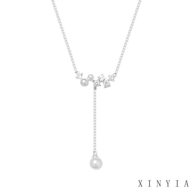 【Bayar di tempat】2023 Gaya Baru Korea Berlian Bertatahkan Tulang Selangka Rantai Rumbai Mutiara Imitasi Kalung Wanita Desain Mewah Ringan