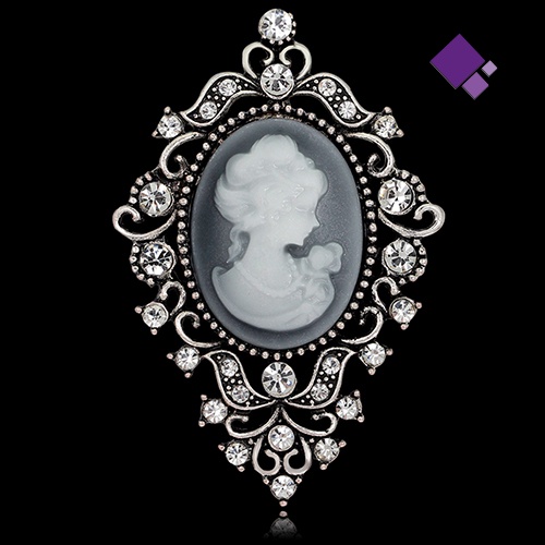 &lt; Naiveblues &gt; Vintage Berlian Imitasi Buket Wanita Kecantikan Kepala Cameo Pin Perhiasan Hadiah