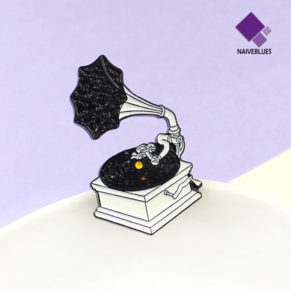 &lt; Naiveblues &gt; Wanita Pria Lucu Kartun Retro Vinyl Gramophone Bros Pin Lencana
