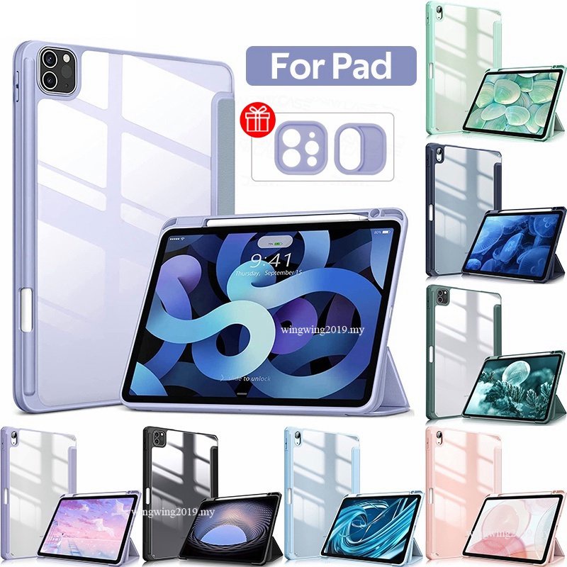 Kompatibel Untuk iPad 10th Mini6 7th 8th 9th 10.2 5th 6th 9.7 Air4 5 10.9 Pro 2020 2021 2022 11 Inch Silikon Transparan Smart Flip Case Cover Dengan Holder Slot Pensil