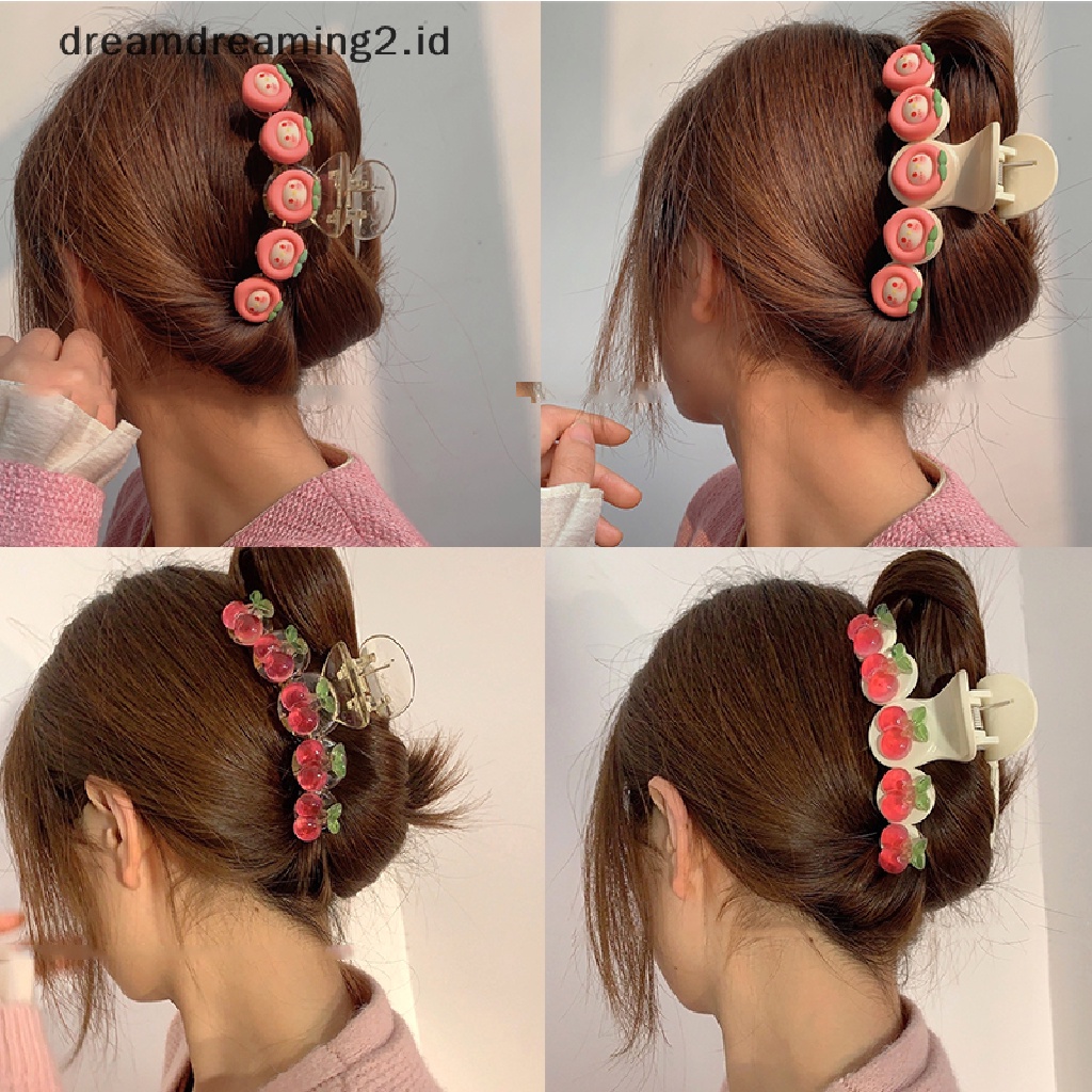 (dream) 1pc Besar Cherry Hair Claw Clips Beruang Lucu Kelinci Jepit Wanita Hiu Klip Tulip Hairclip Strawberry Aksesoris Rambut Pan Artefak Rambut//