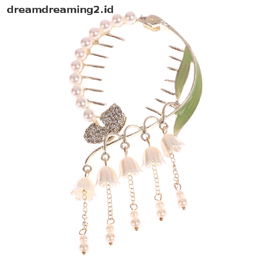 (dream) Jepit Cakar Rambut Rumbai Anggrek Fashion Berlian Imitasi Pearl Claw Clip Untuk Wanita//