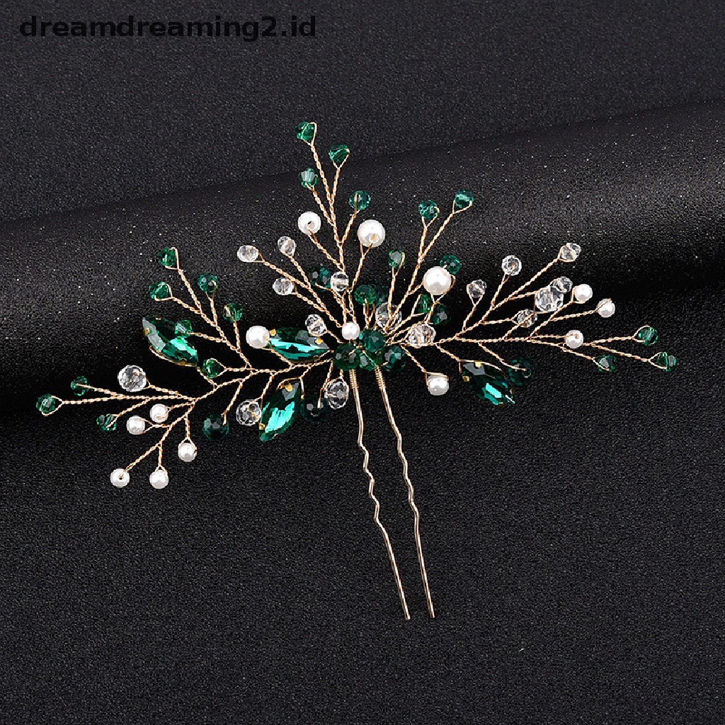 (dream) Fashion Menawan Berlian Imitasi Hijau Sisir Rambut Untuk Wanita Tiara Aksesoris Rambut Bridal Pesta Pernikahan Hiasan Kepala Headwear Hair Clip//