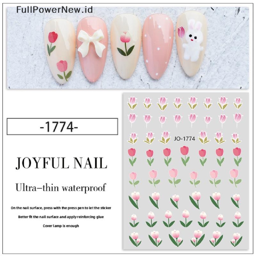 Power Stiker Kuku Tulip Kelopak Bunga Kecil Daun Stiker Kuku Tape Anti Air Back ID
