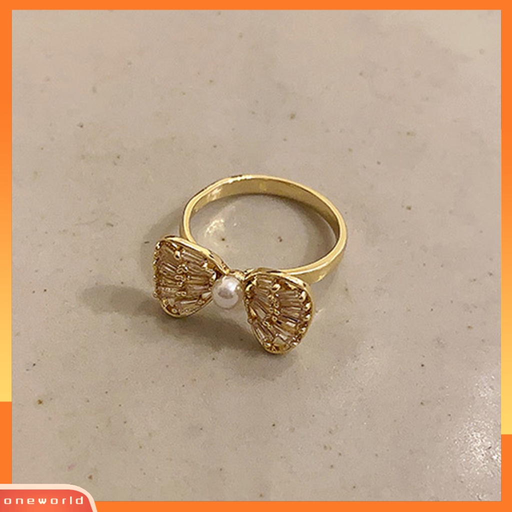 [EONE] Wanita Jari Telunjuk Cincin Busur-Simpul Bentuk Berongga Keluar Pembukaan Cubic Zirconia Adjustable Jari Dekorasi Ringan Halus Knuckle Ring Women Jewelry