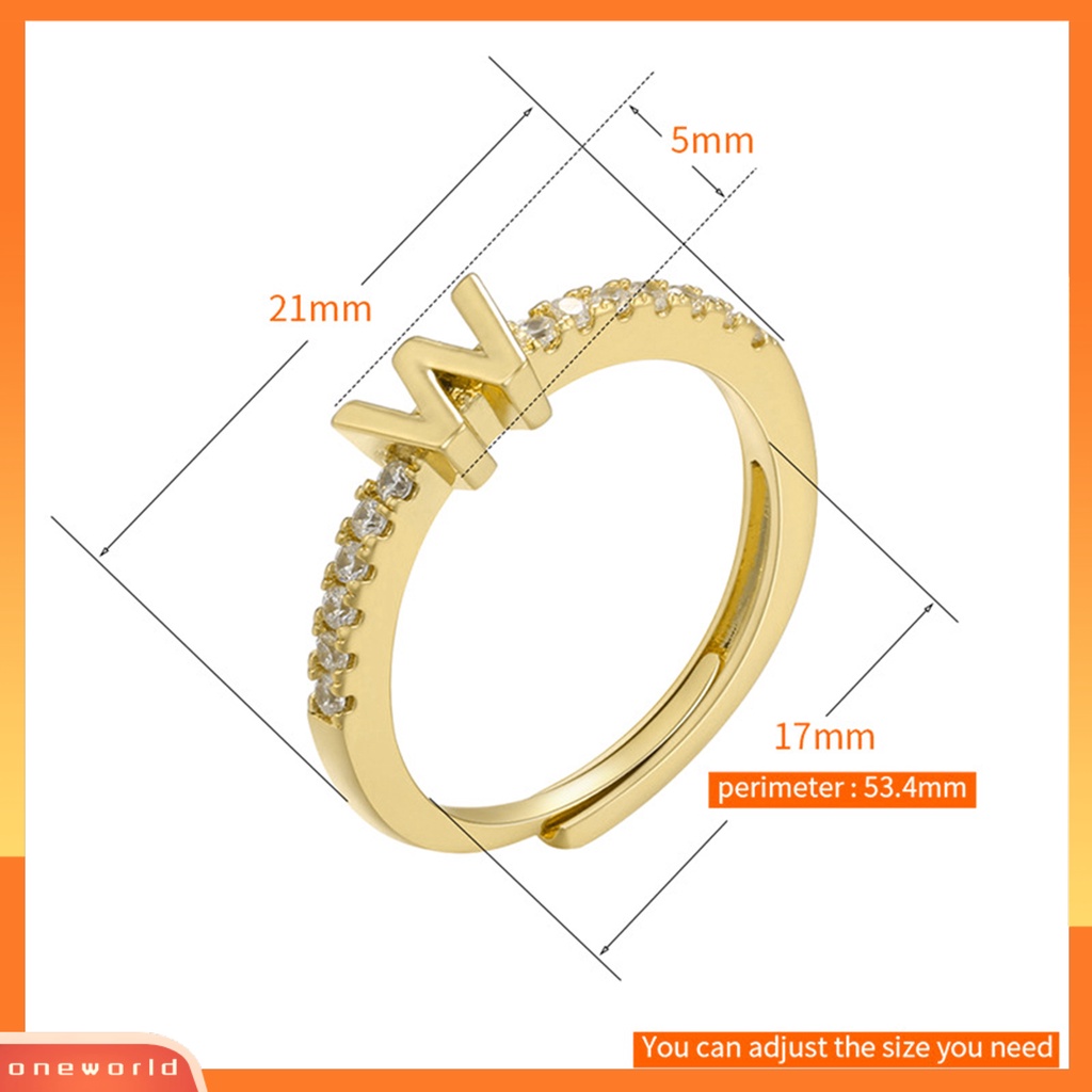 [EONE] Cincin Jari Pembukaan Yang Dapat Disesuaikan 26abet Faux-diamond-set Geometris Bertatahkan Huruf Band Cincin Pakaian Sehari-Hari