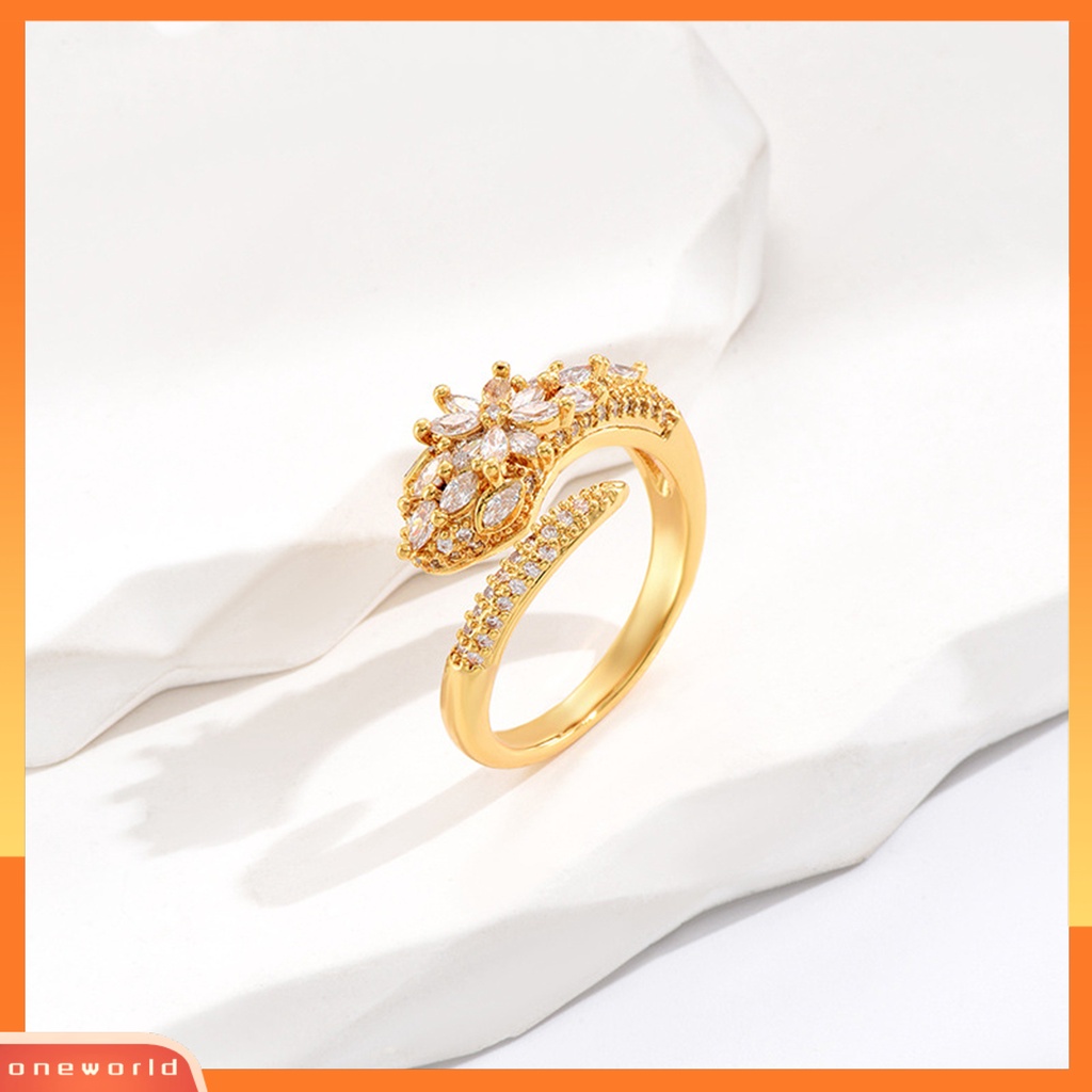 [EONE] Finger Band Golden plated Adjustable Opening Shiny Rhinestone Cubic Zirconia Dekorasi Anti Karat Wanita Perhiasan Mewah Cincin Tunangan Perhiasan Aksesoris