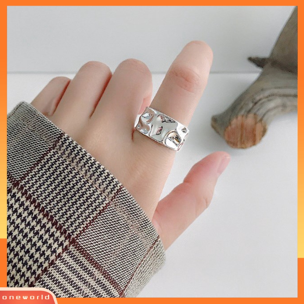 [EONE] Finger Band Adjustable Opening Personality Polishing Gaya Netral Dekorasi Warna Solid Wanita Tidak Teratur Bergelombang Terbuka Cincin Aksesoris Perhiasan