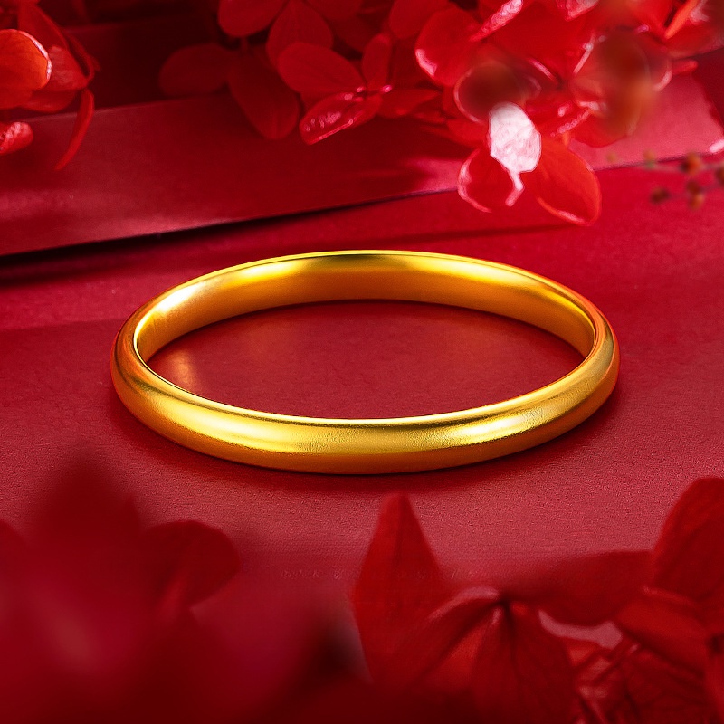 Goldkingdom Perhiasan Fashion 24K Bangkok Aksesoris Ready Stock Superb Premium Gelang Cincin Polos Retro Wajah Polos 7mm Heritage Bracelet