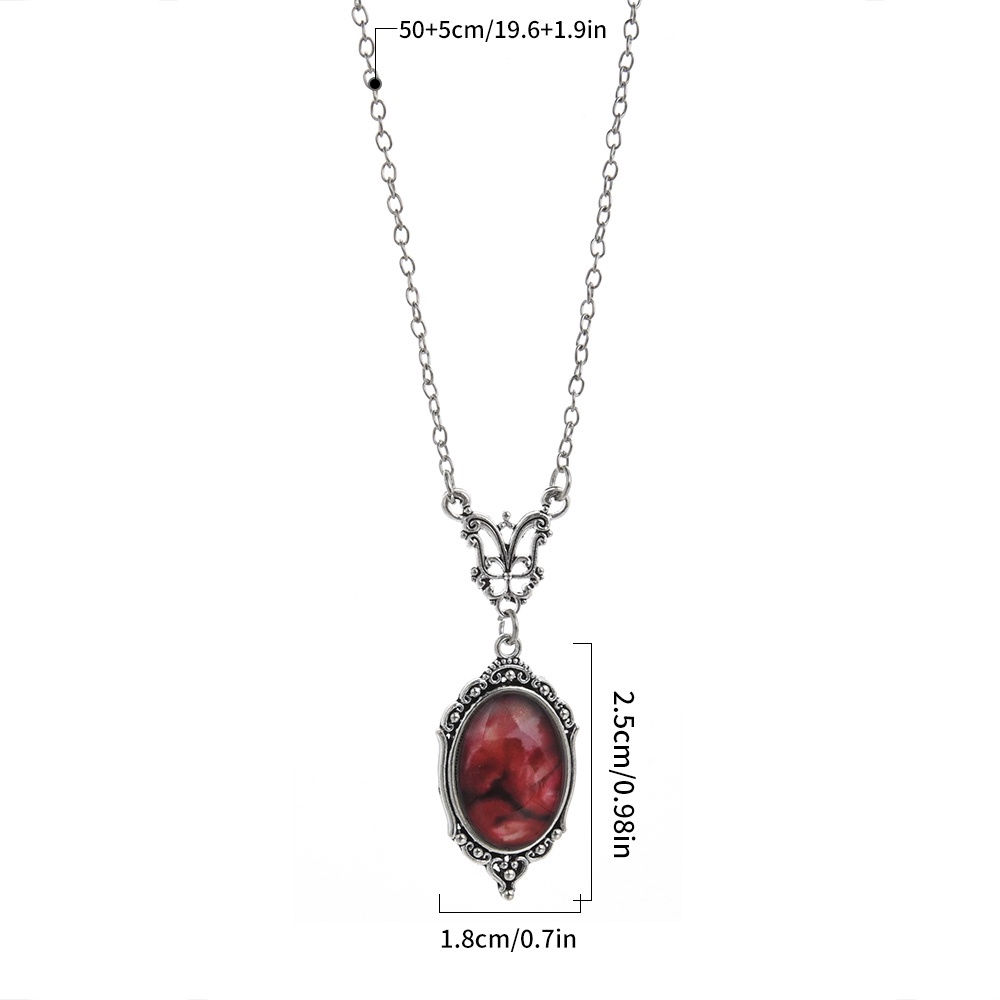 Women Gothic Blood Red Quartz Pendant Necklace/Ladies Simple Charm Necklaces/Kalung Klavikula Elegan/Kalung Rantai Pantai Kepribadian Perempuan/Kalung Choker Populer