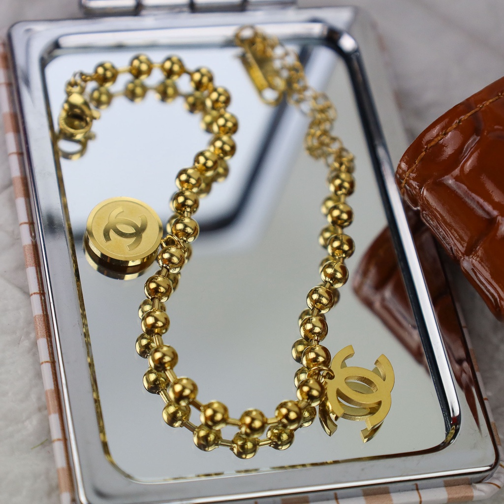 GROSIR Gelang tangan biji C titanium stainless steel 316l anti karat import berkualitas bisa bayar di tempar COD