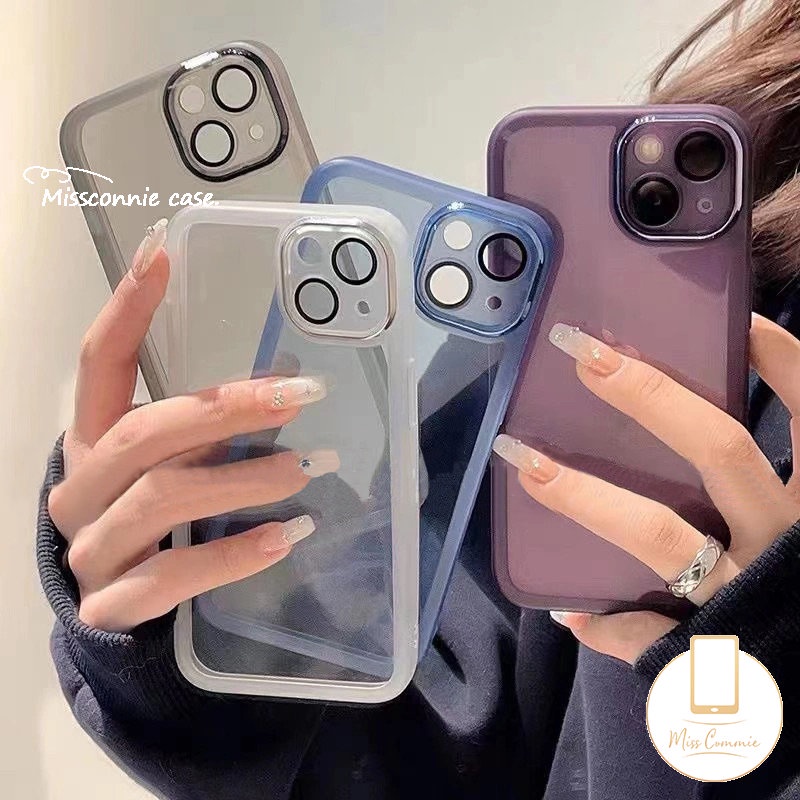 IPHONE Luxury Simple Plating Metal Len Phone Case Kompatibel Untuk Iphone11Xr 7Plus 8Plus 11 14 13 12 11 Pro Max X XS Max 7 8Plus Shockproof Shell Pelindung Lensa Kamera Back Cover