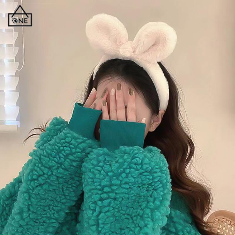 COD❤️Bando Fluffy Pita Lucu Korea Bulu Wanita Motif Kelinci Dasi kupu-kupu Ikat Kepala Cuci Muka Headband