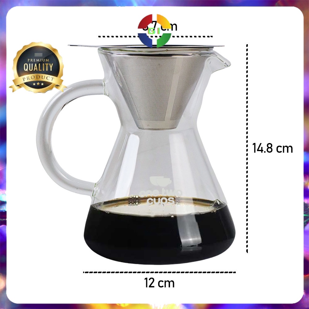 Teko Serbaguna Coffee Maker Pot V60 Teko Kopi 500ml + Filter Transparent