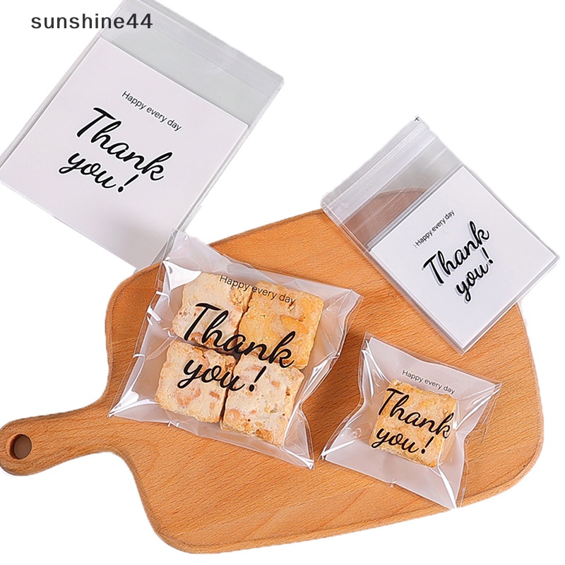 Sunshine 100Pcs/Pack Thank You Kantong Bening Perekat Diri Permen Cookie Bakery Pastry Bags ID