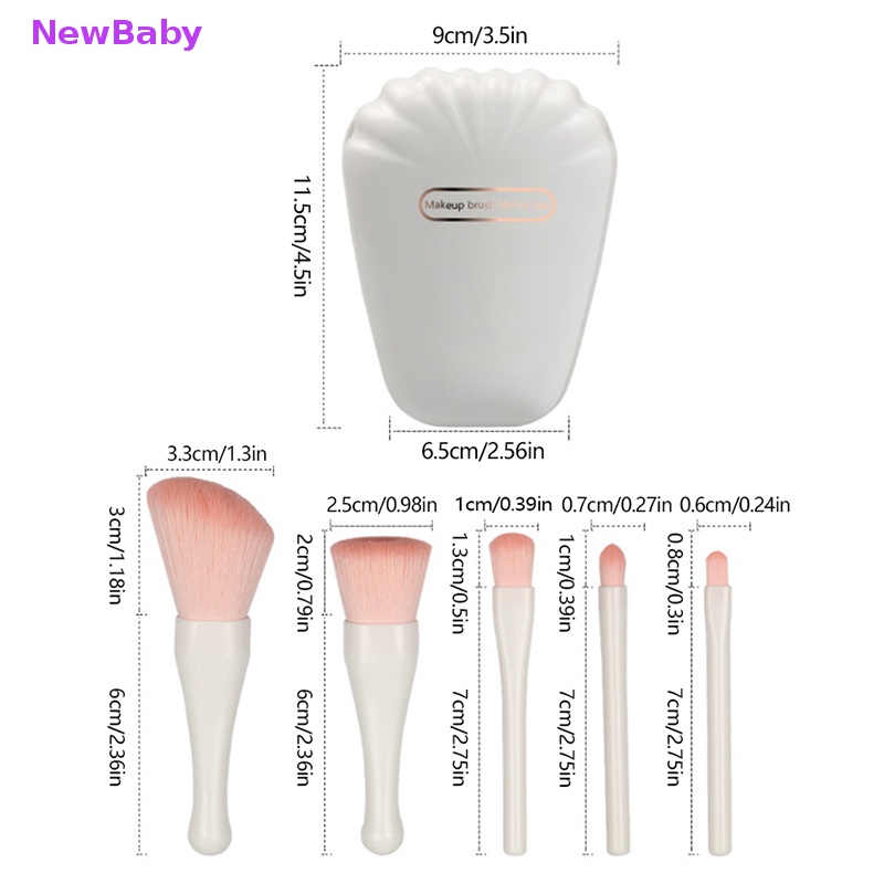 Newbaby 5Pcs/Set Kuas Makeup Bedak Kosmetik Brush Eye Shadow Dengan Box Dan Cermin ID