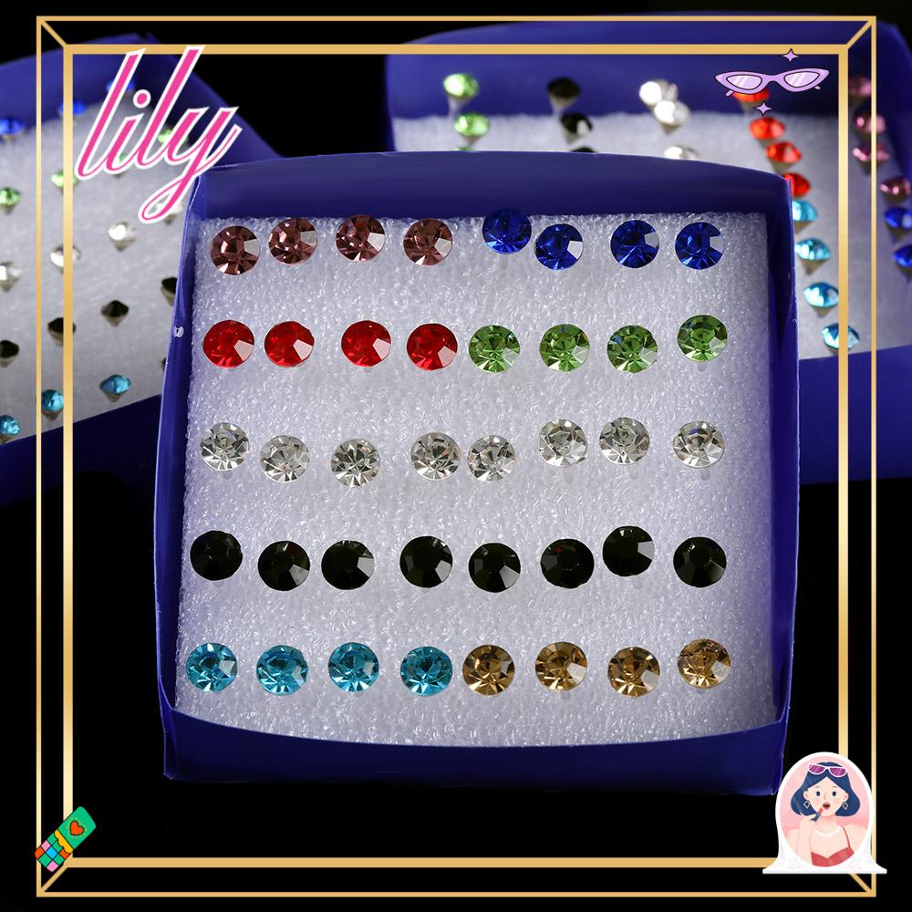 Lily 20pasang/40pcs Ear studs Grosir Earring Crystal Kristal Bening Warna-Warni