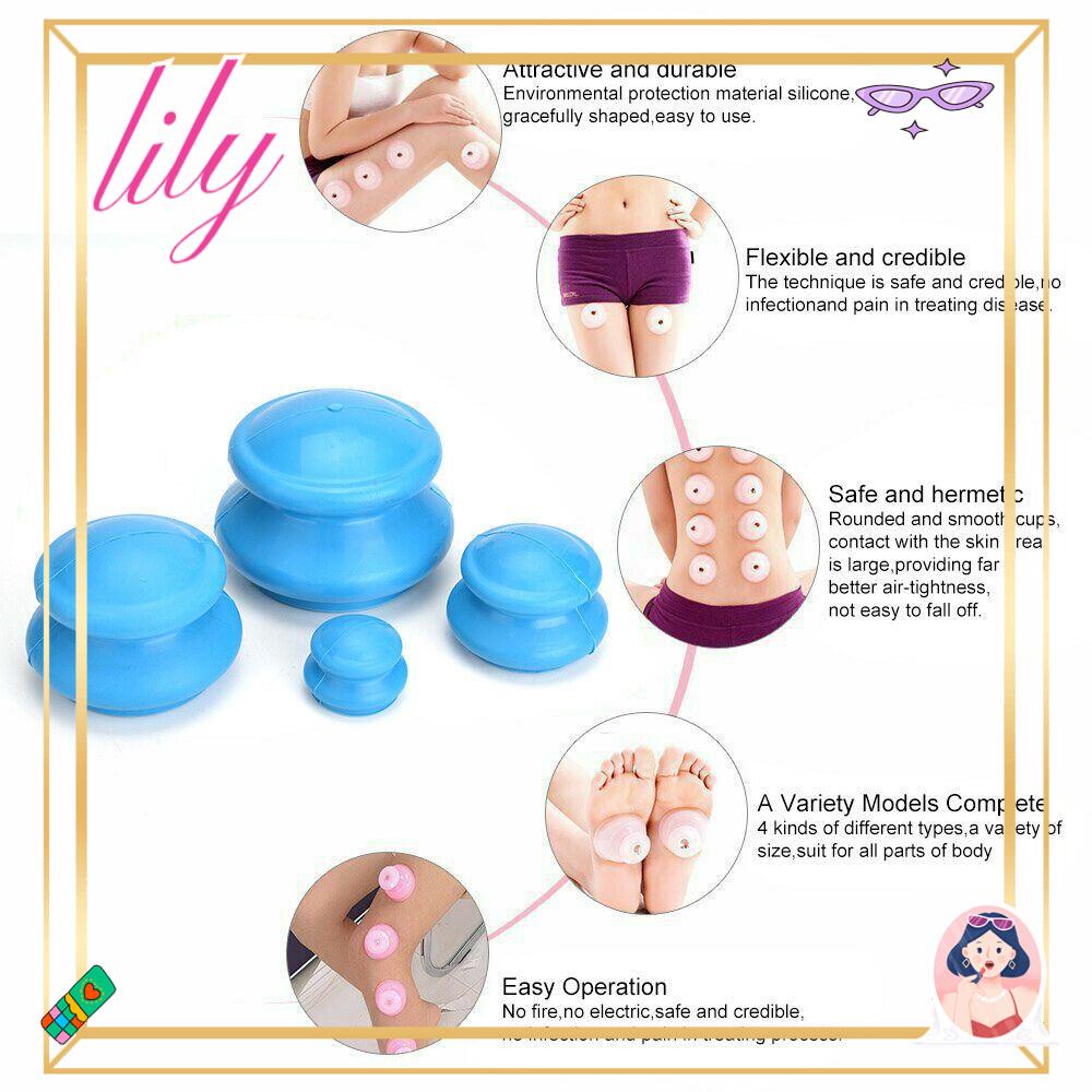 Lily 4Pcs Karet Bekam Ukuran Campur Terapi Selulit Silikon Anti Selulit Cup