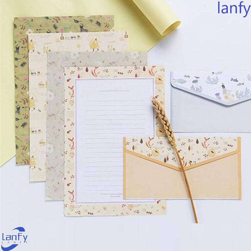 Lanfy Amplop Kertas Motif Print Bunga Gaya Retro Untuk Dekorasi Surat Cinta / Kantor / Sekolah