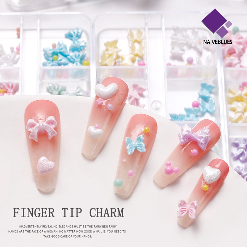 [naiveblues] 1kotak Nail Art Busur Tidak Jatuh Tiga Dimensi Glitter DIY Resin Musim Gugur Kawaii Ikatan Simpul