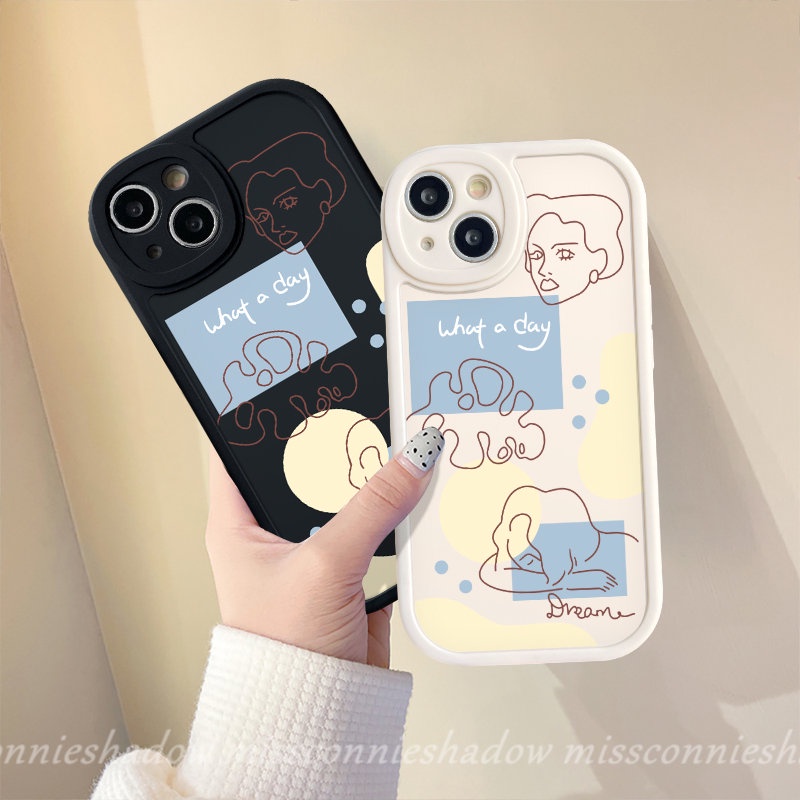 Redmi 9A 12C 9-10 A1 10A 10C 9T K40s Note9 10s 9s 11 11s 9Pro 10 8 8Pro 10Pro 11Pro+Poco X3 NFC Pro M3 F4 Mi 12 Lite 11T INS Art Abstrak Geometri Garis Sederhana Wajah Lembut Sarung