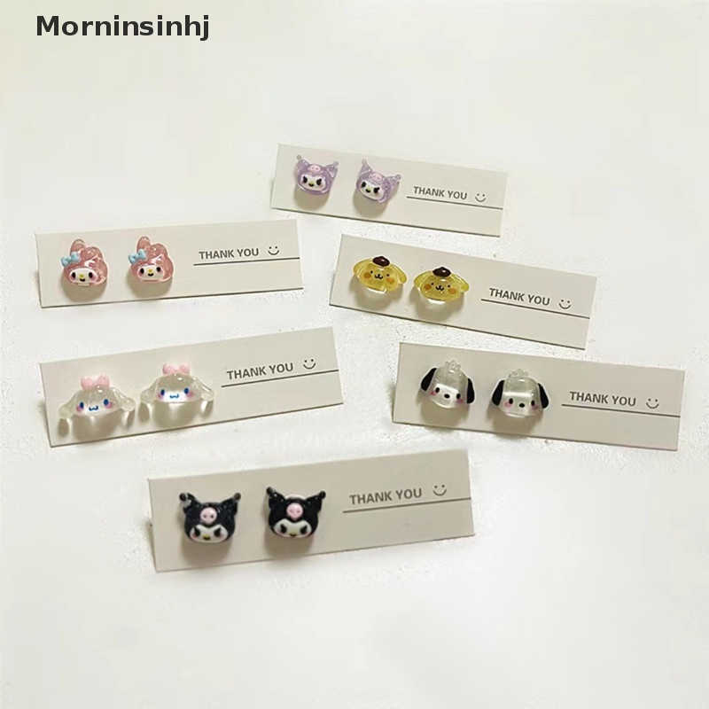 Anting Mornin Sanrio Kuromi Cinnamoroll My Melody Pompompurin Plastik Harajuku Style Earrings Set Kawaii Lucu Lembut Gadis Anting Mini id