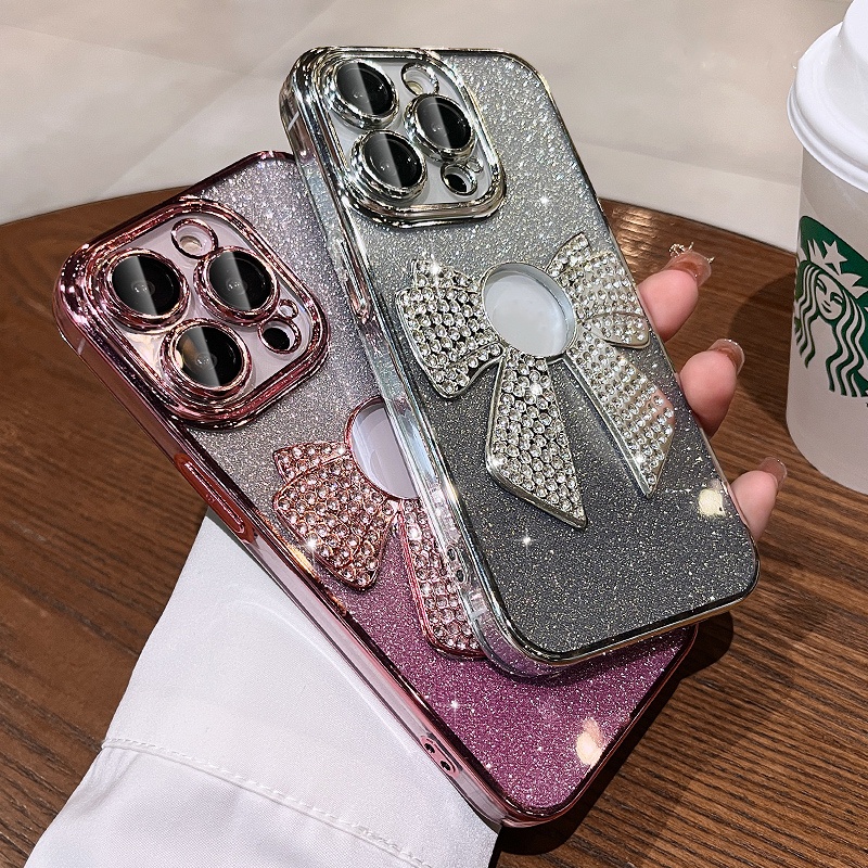 Casing Lensa Proteksi Kamera Mewah iPhone 14 Pro Max14 Plus case Iphone12 13 Pro Max 11 Pro Max aesthetic diamond flowers Dengan logo protection TPU soft back cover