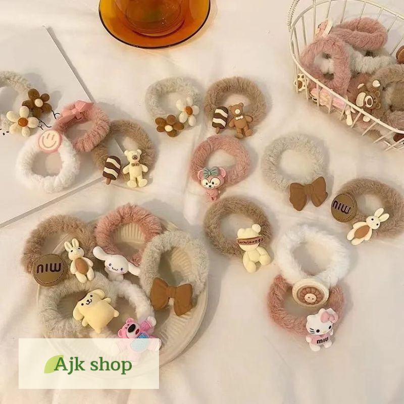 Ikat Rambut Korea Motif Coklat Lucu Fashion Anak Perempuan Dan Dewasa