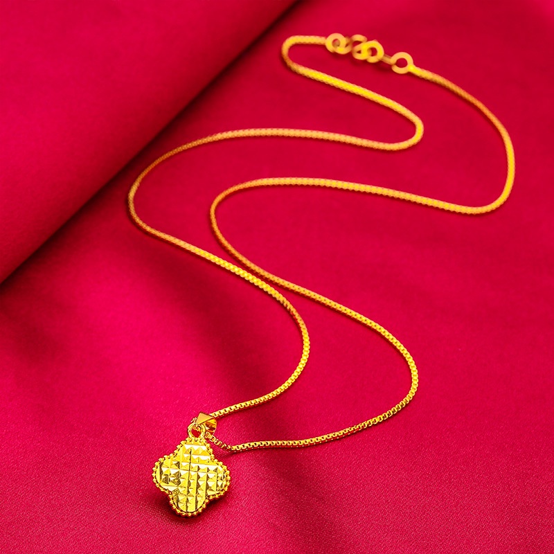 Goldkingdom Fashion Perhiasan Aksesoris Ready Stock Wanita Lapis Emas Empat Daun Rumput Kalung Membawa Kebahagiaan