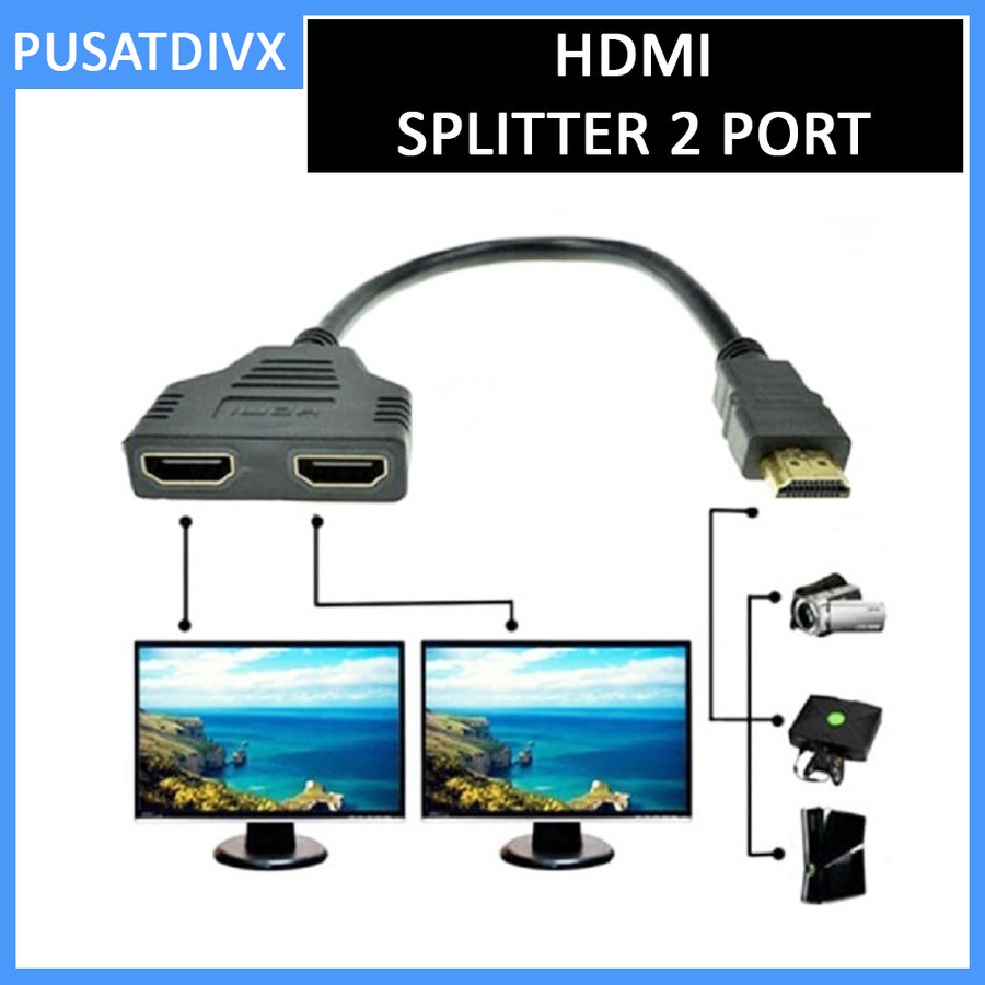 KABEL HDMI SPLITTER CABANG 2 PORT TANPA POWER 1 INPUT KE 2 OUTPUT